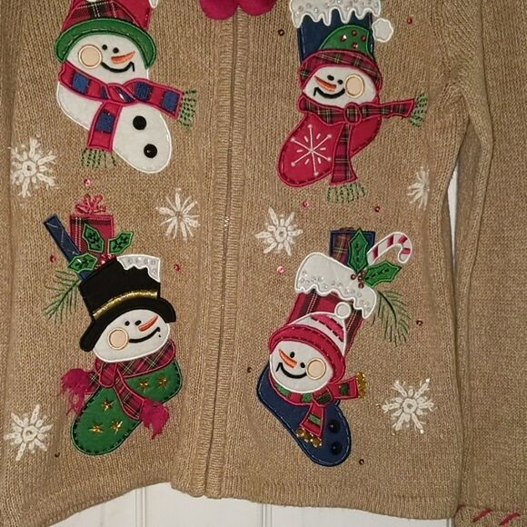 Tiara International snowman cardigan sweater Sz S - Picture 2 of 5